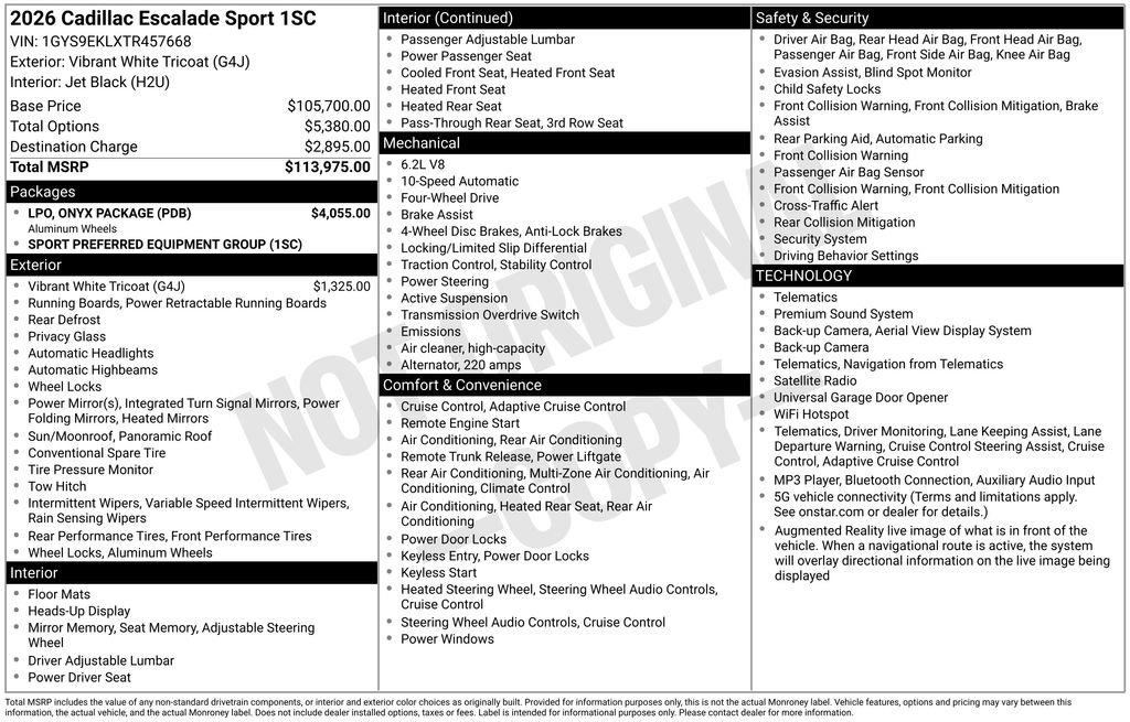 New 2026 Cadillac Escalade Sport w/ LPO, ONYX Package AWD/4WD image 5