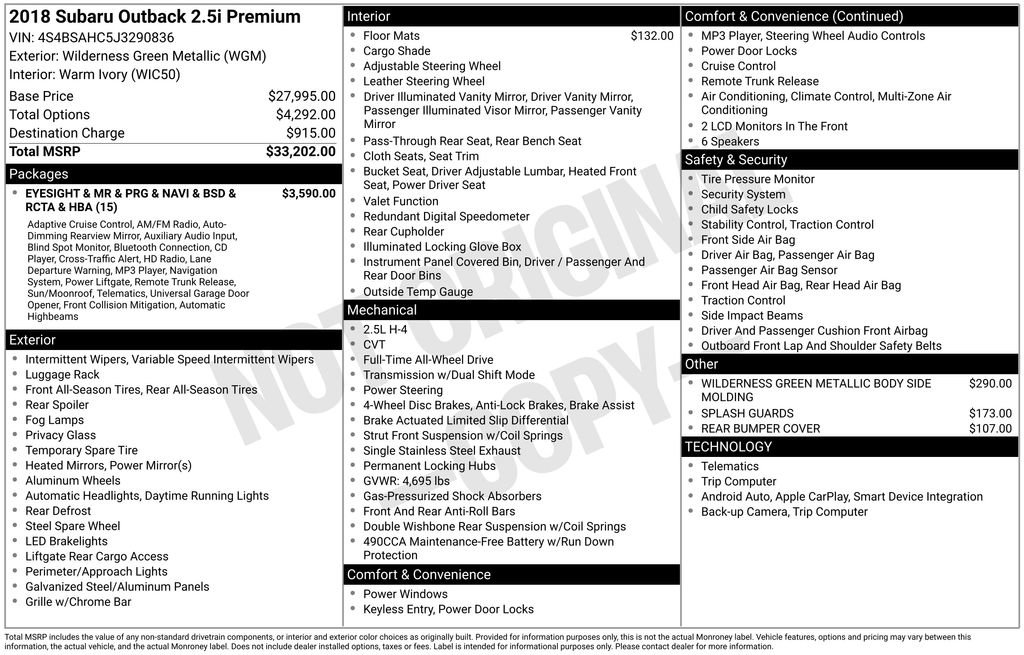 Used 2018 Subaru Outback 2.5i Premium image 5