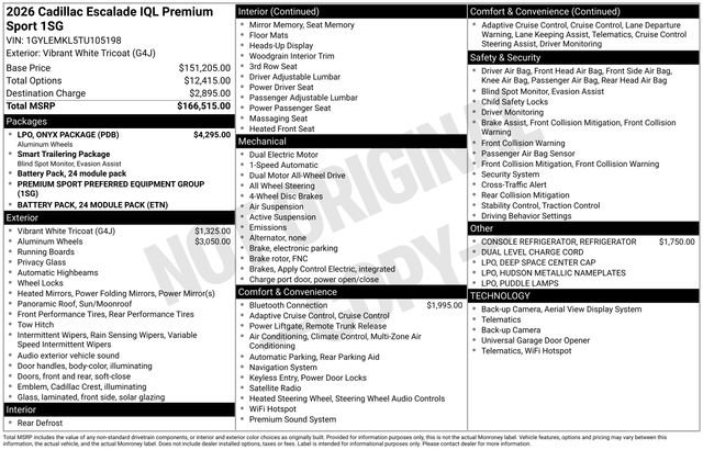 New 2026 Cadillac Escalade IQL Sport 2 w/ LPO, ONYX Package AWD/4WD image 4