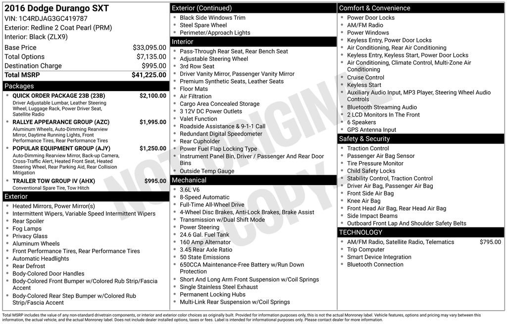 Used 2016 Dodge Durango SXT w/ Quick Order Package 23B image 2