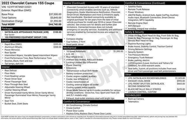 Used 2022 Chevrolet Camaro SS RWD image 18