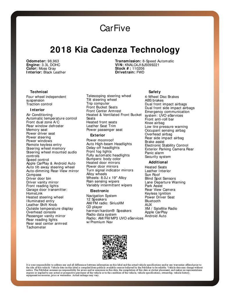 Used 2018 Kia Cadenza Technology image 34