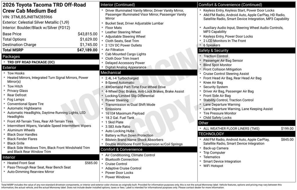 New 2026 Toyota Tacoma TRD Off-Road AWD/4WD image 7