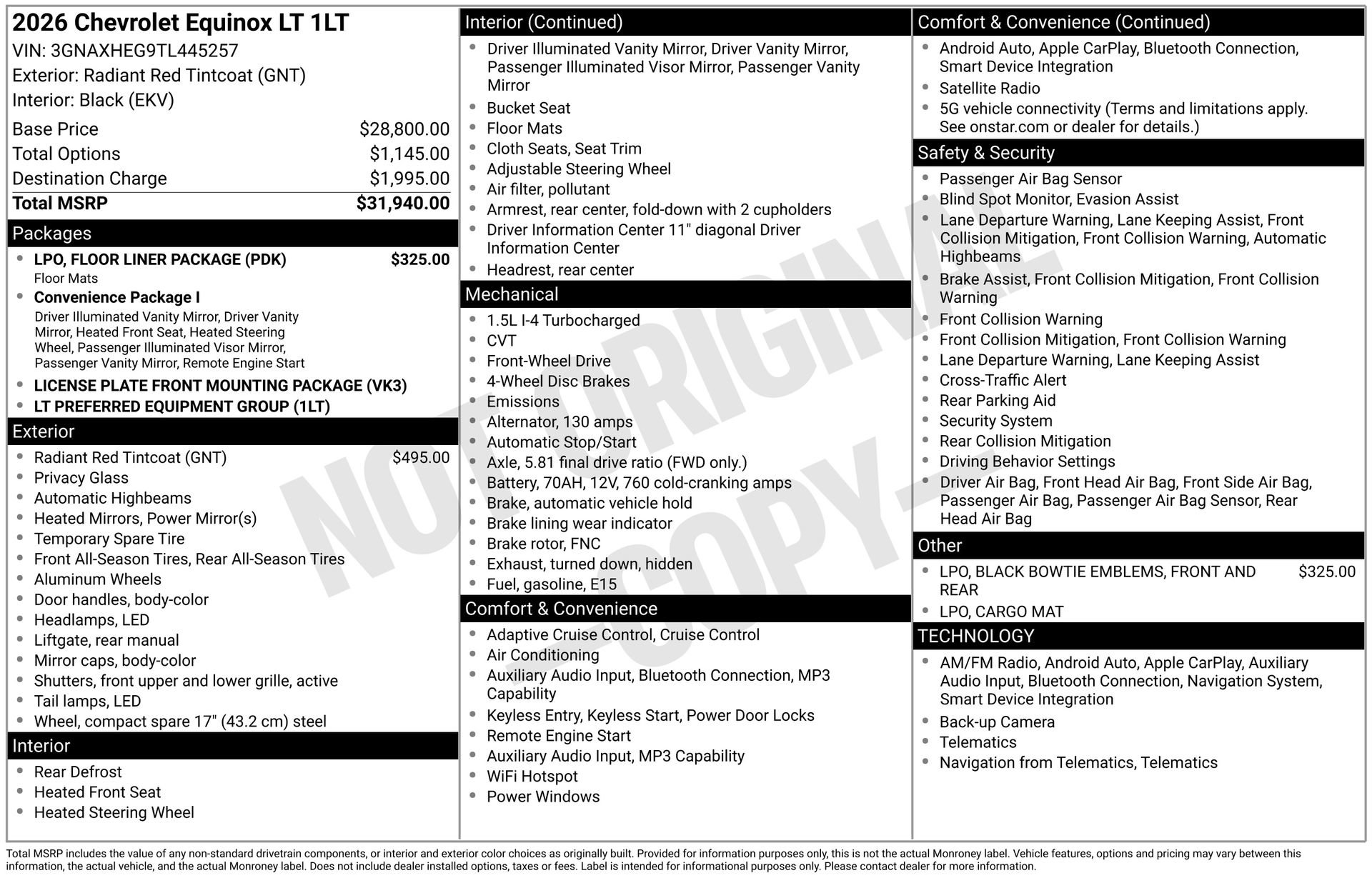New 2026 Chevrolet Equinox LT w/ LPO, Floor Liner Package FWD image 3