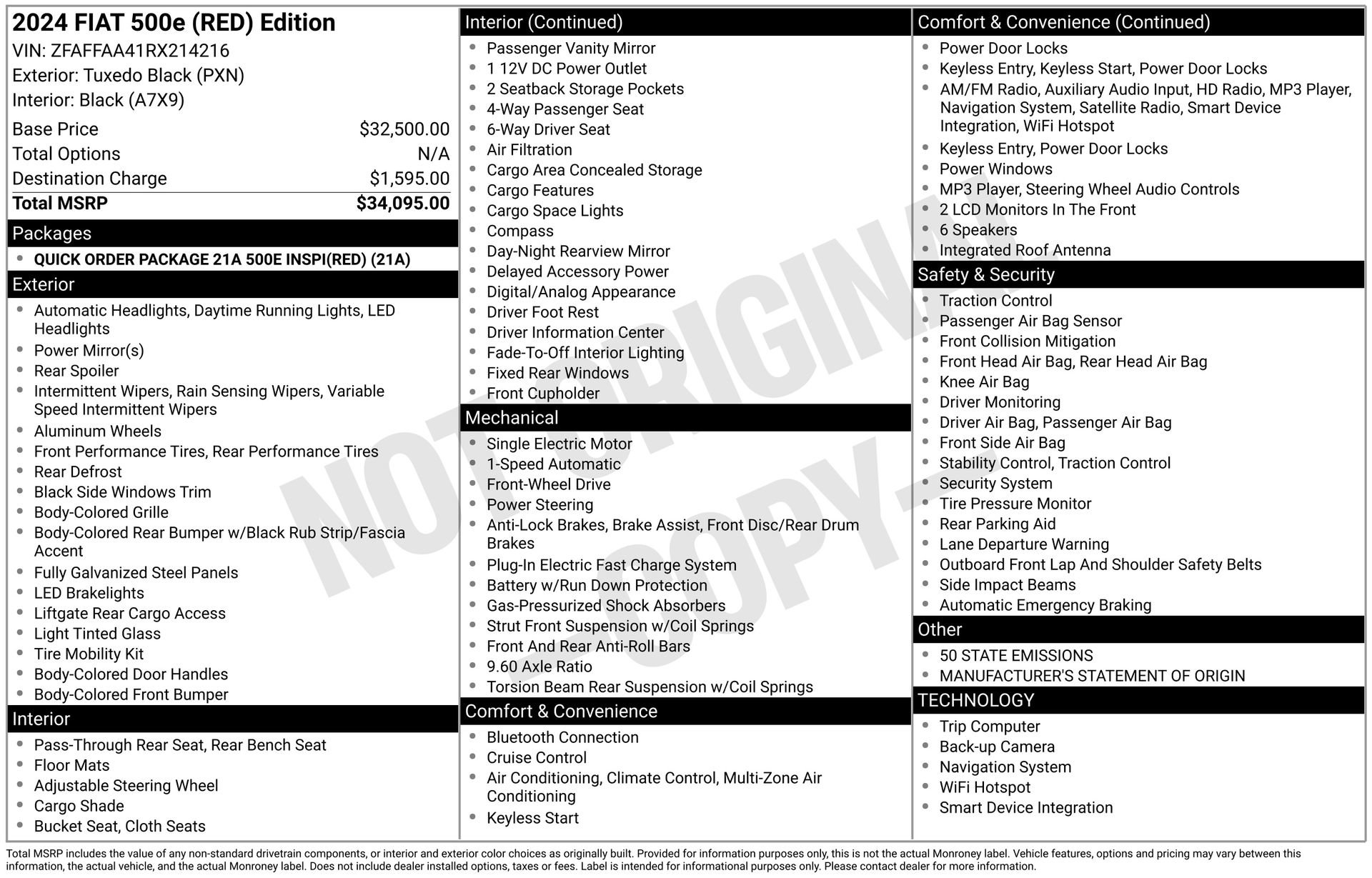 Used 2024 FIAT 500 e (RED) image 28