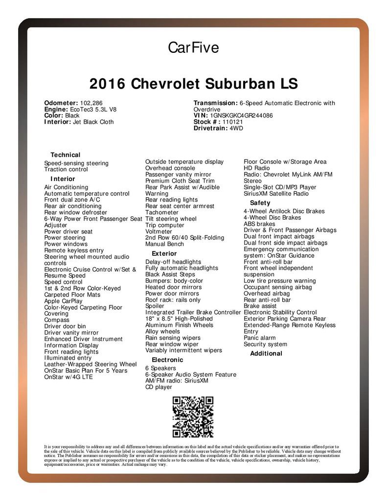 Used 2016 Chevrolet Suburban LS w/ Max Trailering Package image 32