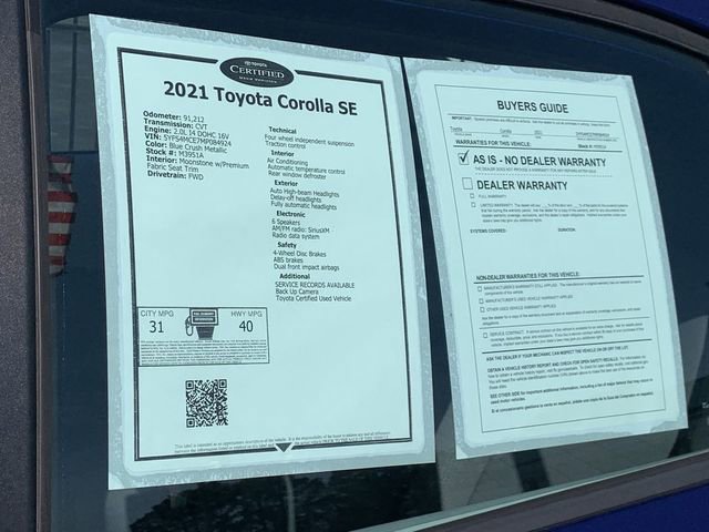 Certified 2021 Toyota Corolla SE FWD image 35