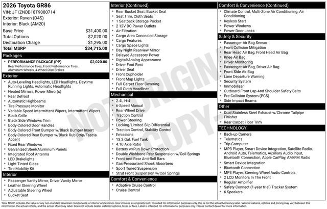 Certified 2026 Toyota GR86 w/ Performance Package RWD image 33