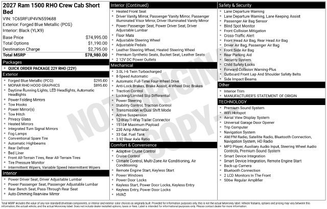 New 2027 RAM 1500 RHO AWD/4WD image 31