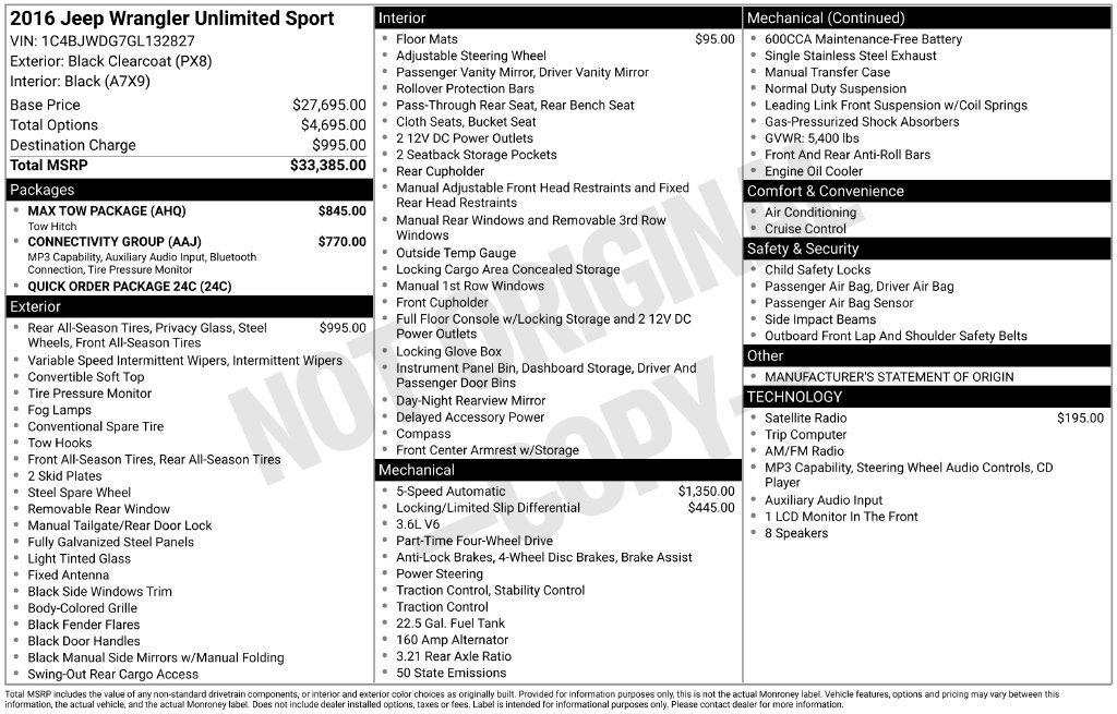 Used 2016 Jeep Wrangler Unlimited Sport w/ Max Tow Package AWD/4WD image 5