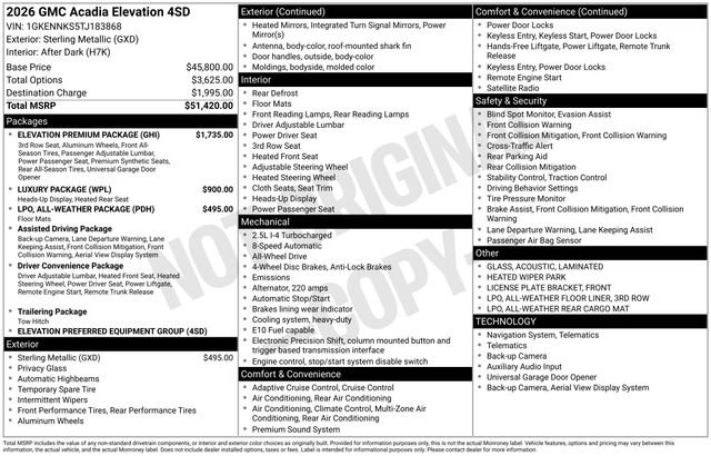 Used 2026 GMC Acadia Elevation w/ Elevation Premium Package AWD/4WD image 4