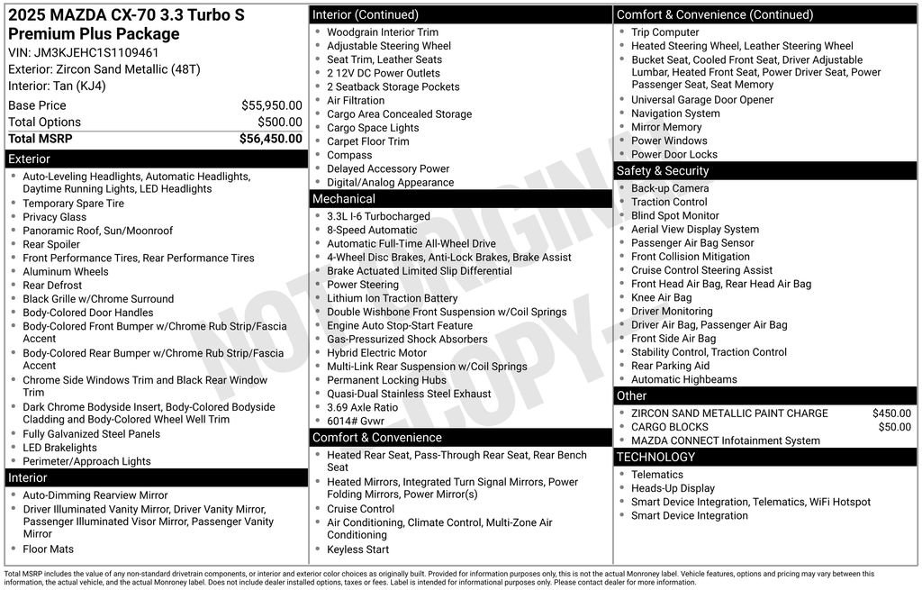 New 2025 MAZDA CX-70 3.3 Turbo S w/ Premium Plus image 6