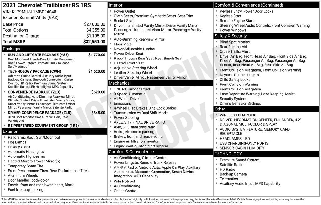 Used 2021 Chevrolet TrailBlazer RS w/ Sun and Liftgate Package image 10