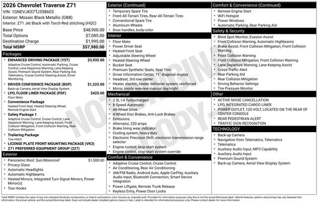 New 2026 Chevrolet Traverse Z71 w/ Enhanced Driving Package AWD/4WD image 2
