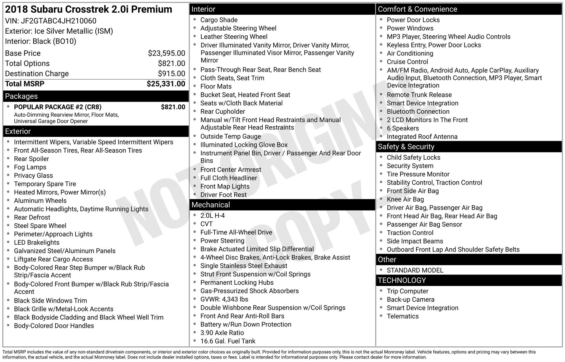 Used 2018 Subaru Crosstrek 2.0i Premium w/ Popular Package #2 image 4