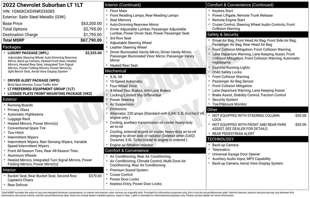 Used 2022 Chevrolet Suburban LT w/ Luxury Package AWD/4WD image 40