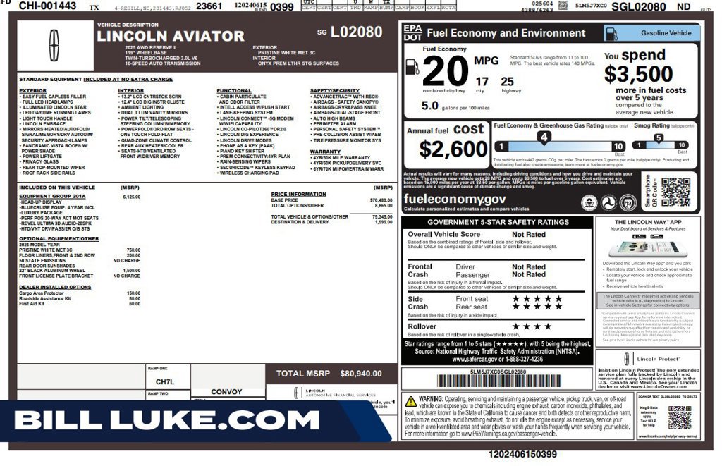 Used 2025 Lincoln Aviator Reserve w/ Equipment Group 201A