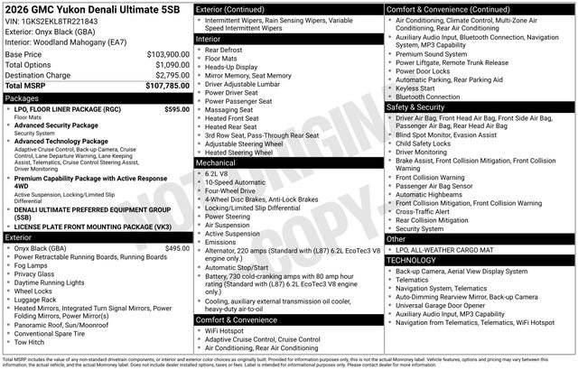 New 2026 GMC Yukon Denali Ultimate w/ LPO, Floor Liner Package image 5