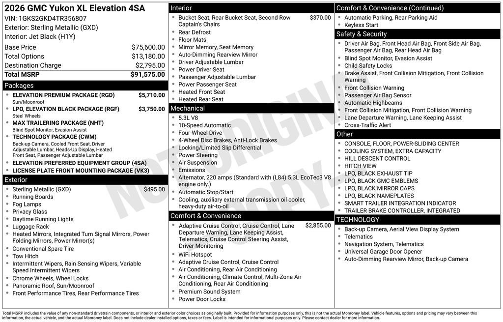 New 2026 GMC Yukon XL Elevation w/ Elevation Premium Package AWD/4WD image 5
