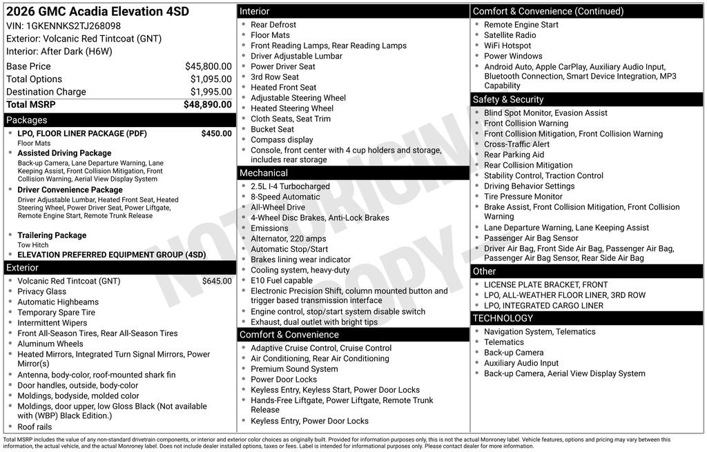 Used 2026 GMC Acadia Elevation w/ LPO, Floor Liner Package AWD/4WD image 26