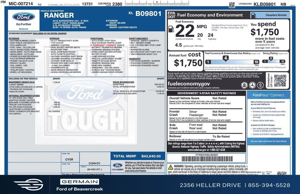 Used 2019 Ford Ranger Lariat w/ Equipment Group 501A Mid image 31