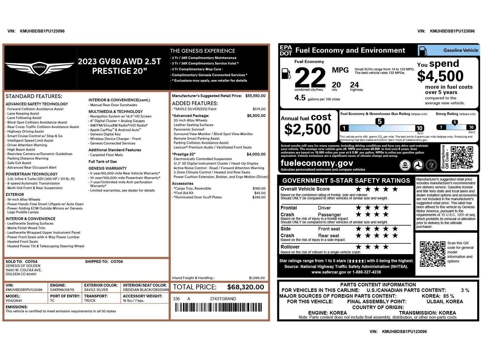 Used 2023 Genesis GV80 2.5T w/ Prestige 20" Package image 6