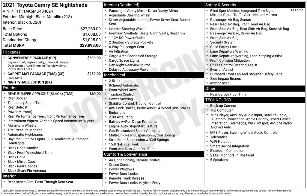 Used 2021 Toyota Camry SE w/ Convenience Package FWD image 3