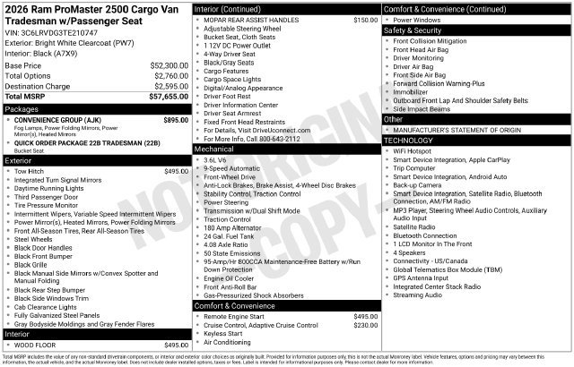 New 2026 RAM ProMaster 2500 w/ Convenience Group FWD image 33