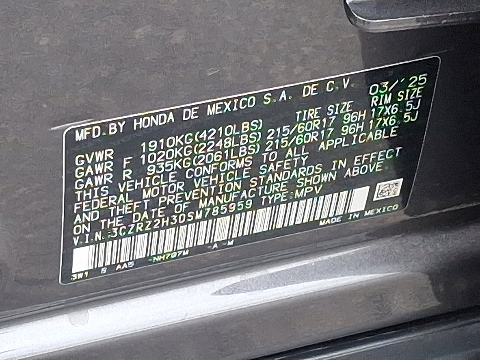 Certified 2025 Honda HR-V LX image 26