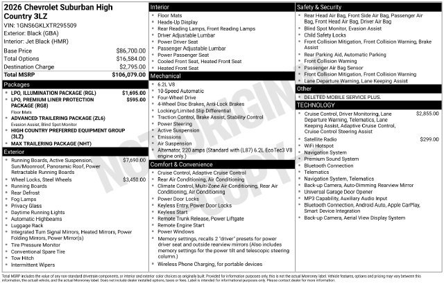 New 2026 Chevrolet Suburban High Country w/ LPO, Illumination Package AWD/4WD image 6
