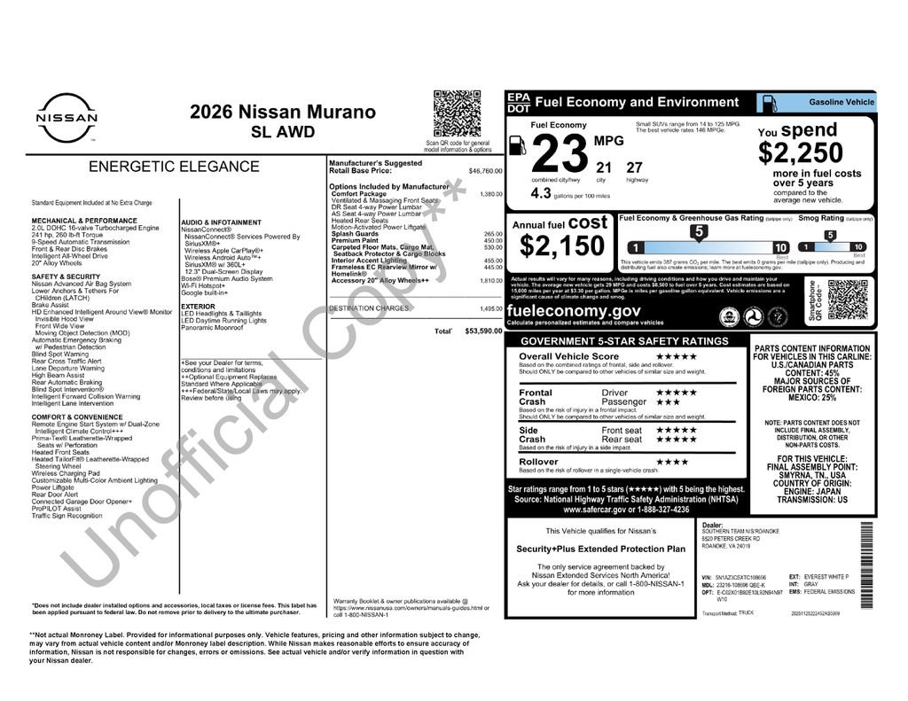 New 2026 Nissan Murano SL w/ Comfort Package AWD/4WD image 6