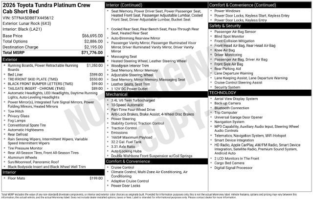New 2026 Toyota Tundra Platinum
