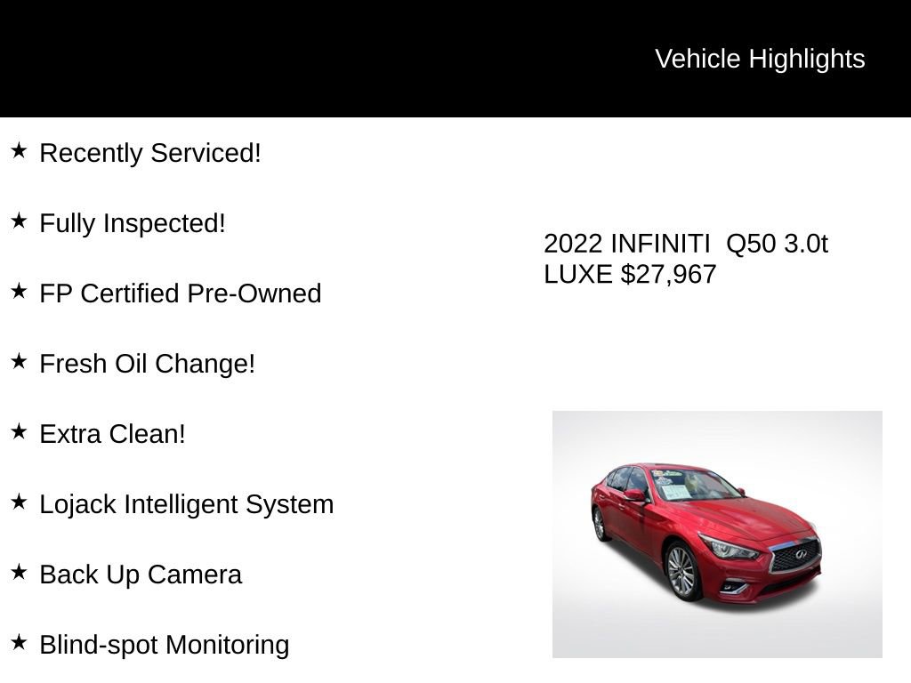 Used 2022 INFINITI Q50 Luxe w/ Cargo Package image 2