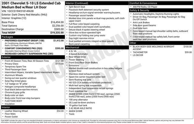Used 2001 Chevrolet S10 Pickup LS w/ Preferred Equipment Group RWD image 4