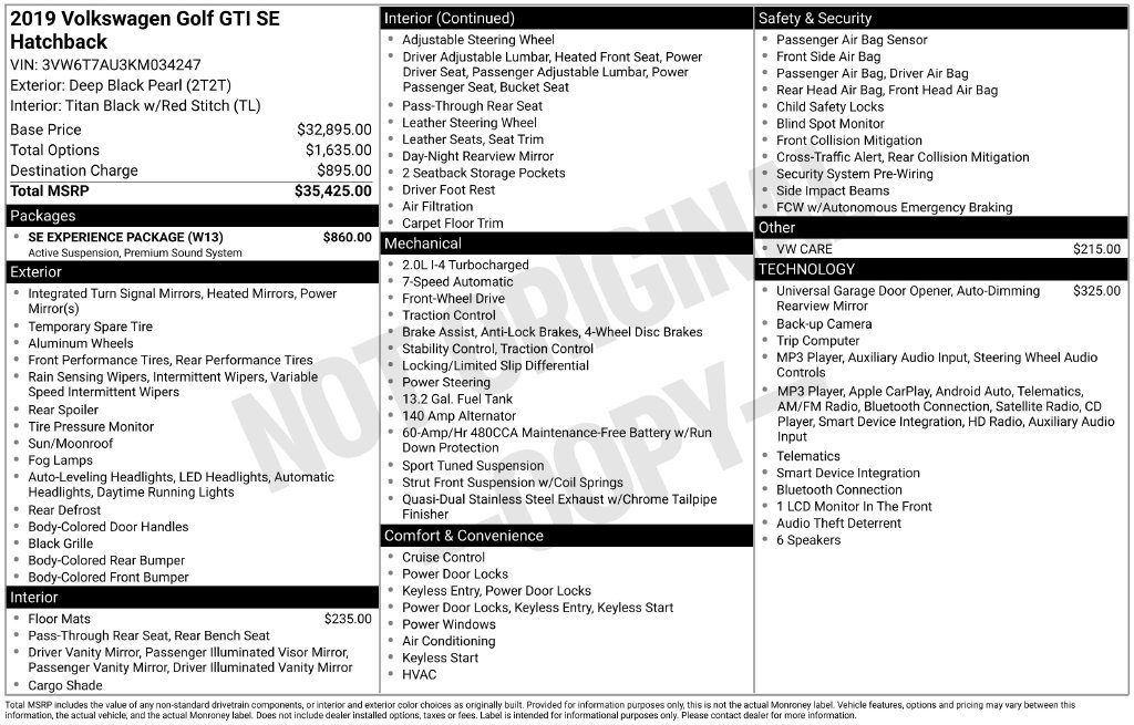 Used 2019 Volkswagen GTI SE w/ SE Experience Package FWD image 36