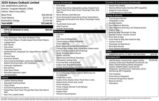 Used 2020 Subaru Outback Limited w/ Popular Package #2 image 6