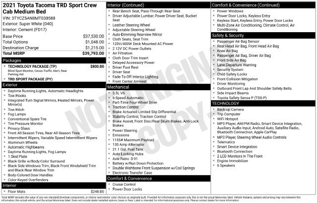 Used 2021 Toyota Tacoma TRD Sport w/ Technology Package AWD/4WD image 7