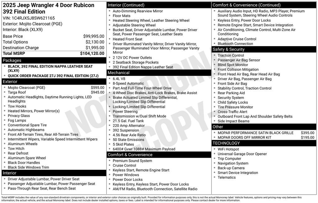 New 2025 Jeep Wrangler Unlimited Rubicon 392 AWD/4WD image 6