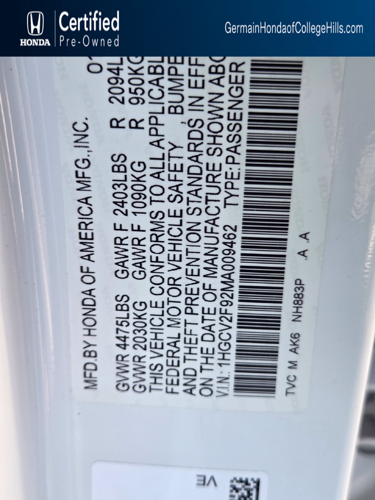Certified 2021 Honda Accord Touring image 34