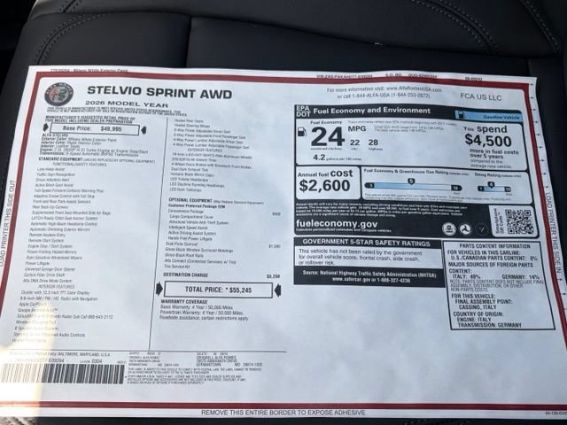 New 2026 Alfa Romeo Stelvio Sprint w/ Convenience Package AWD/4WD image 50