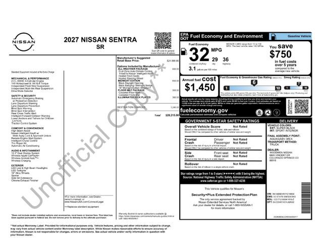 New 2027 Nissan Sentra SR w/ SR All Weather Package FWD image 2