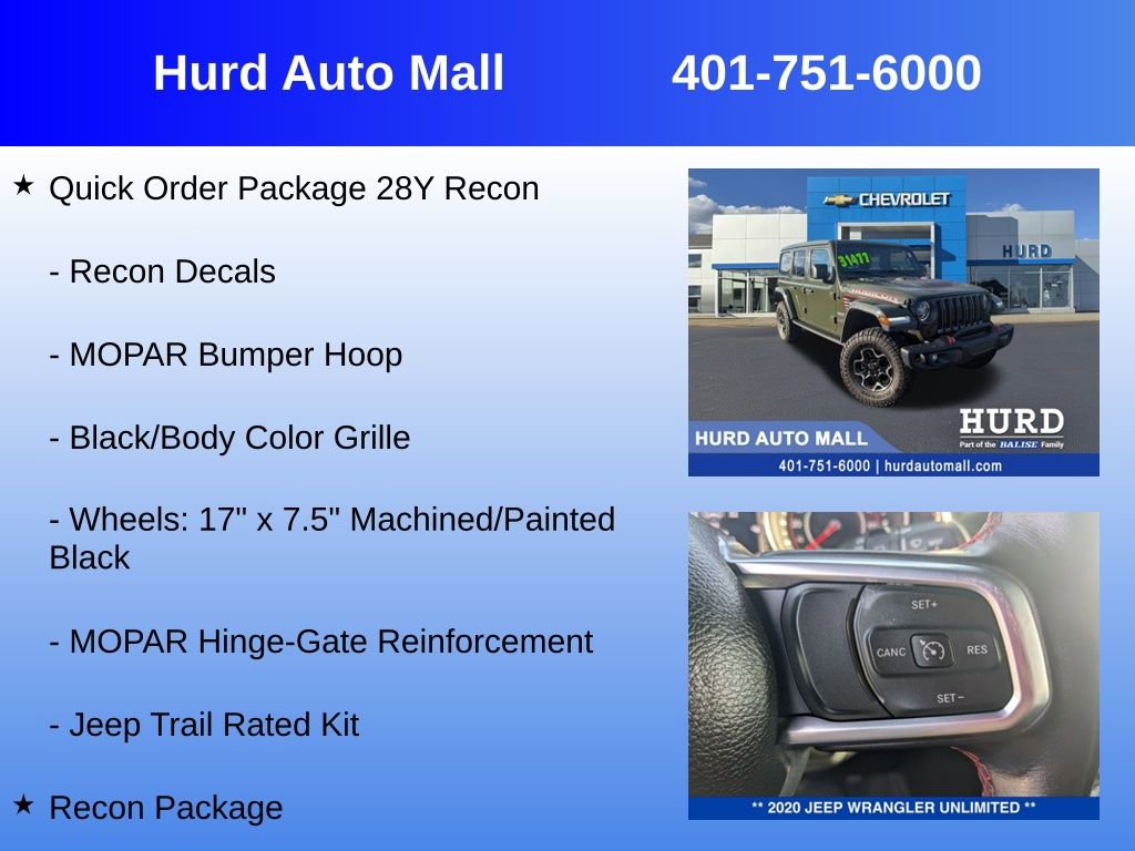 Used 2020 Jeep Wrangler Unlimited Rubicon w/ Quick Order Package 28Y Recon image 12