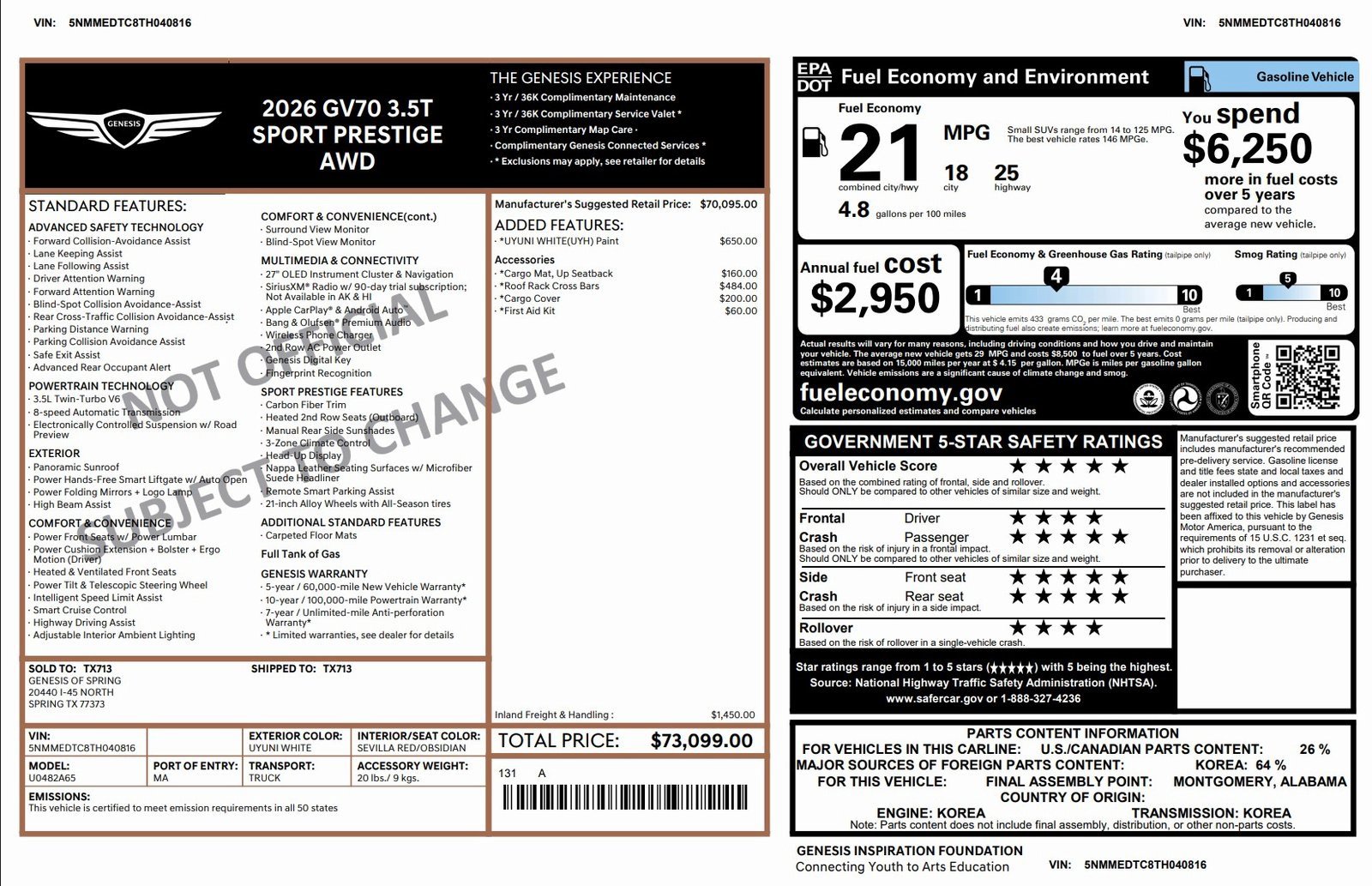 Certified 2026 Genesis GV70 3.5T Sport Prestige image 3