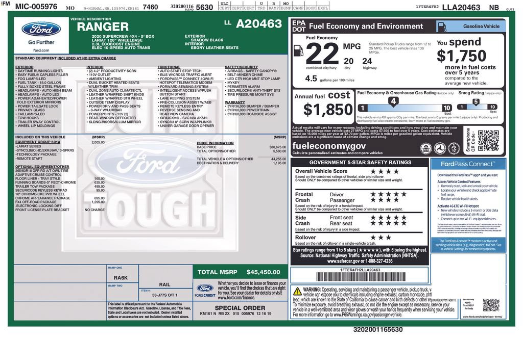 Used 2020 Ford Ranger Lariat w/ Equipment Group 501A Mid AWD/4WD image 27