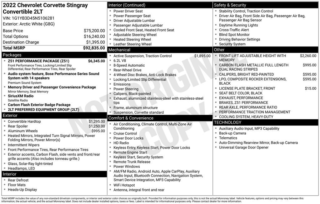 Used 2022 Chevrolet Corvette Stingray Preferred Conv w/ Z51 Performance Package RWD image 11