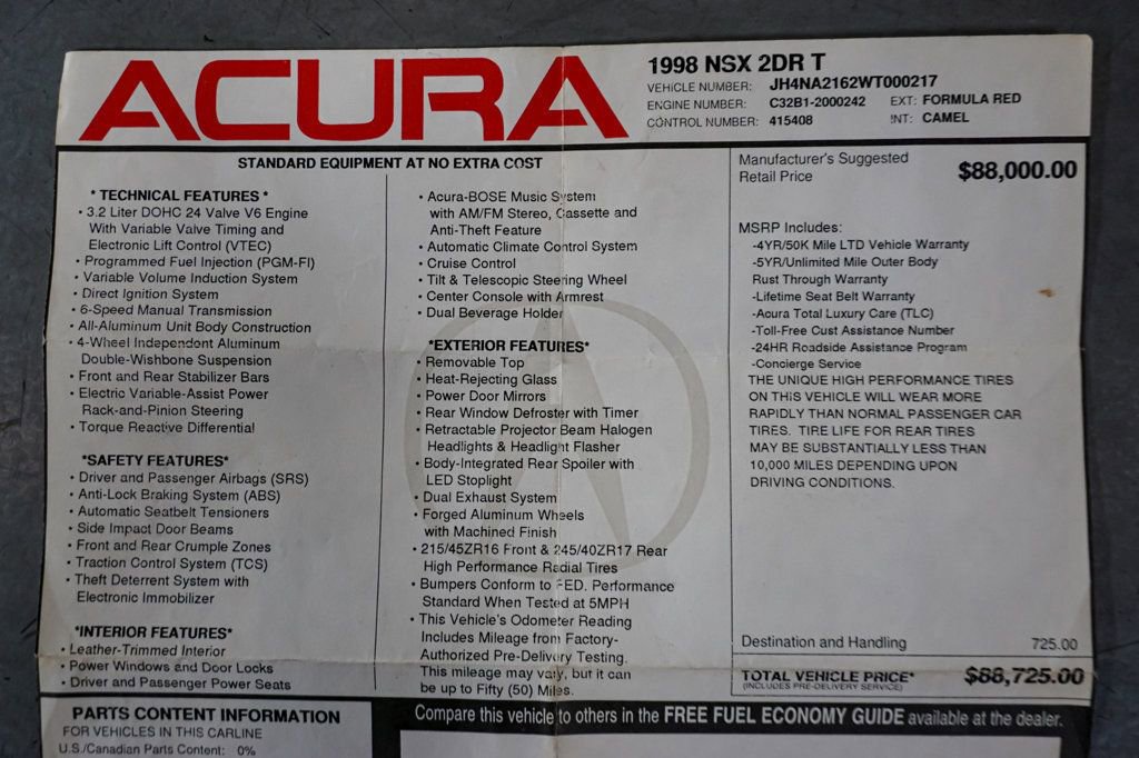 Used 1998 Acura NSX T image 98