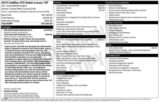 Used 2015 Cadillac ATS Luxury w/ Sun And Sound Package AWD/4WD image 46