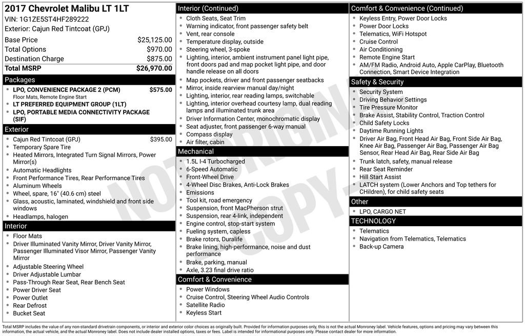 Used 2017 Chevrolet Malibu LT w/ LPO, Convenience Package 2 image 4