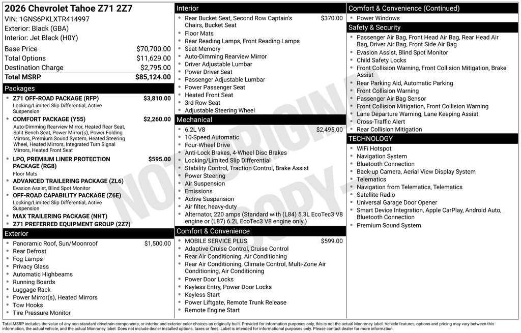 New 2026 Chevrolet Tahoe Z71 w/ Z71 Off-Road Package AWD/4WD image 5