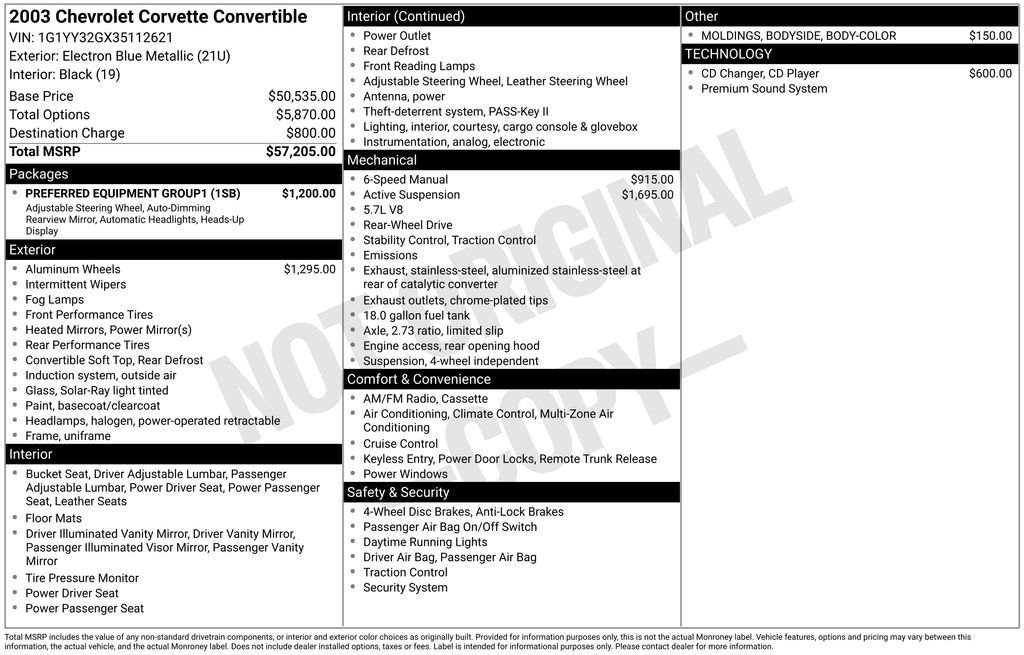 Used 2003 Chevrolet Corvette Convertible w/ Preferred Equipment Group1 RWD image 5